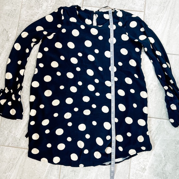 Zara Navy Blue Polka Dot Long Balloon Tie Peasant Sleeve Tunic Top Size Medium - Picture 4 of 7